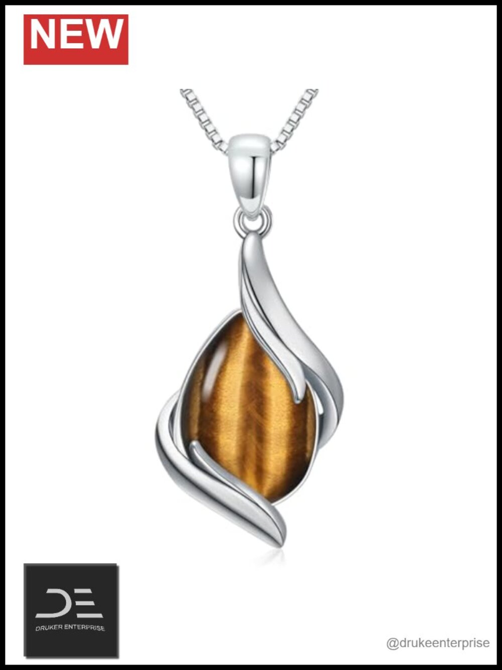 925 Sterling Silver Teardrop Tiger Eye Necklace for Women Gift